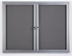 displays2go 48 x 36 inch wall mounted enclosed bulletin board with 2 doors, locking, aluminum (fbsw43svlg)