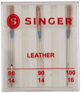 leather machine needles- size 90/14 (2x) and size 100/16 (1x)