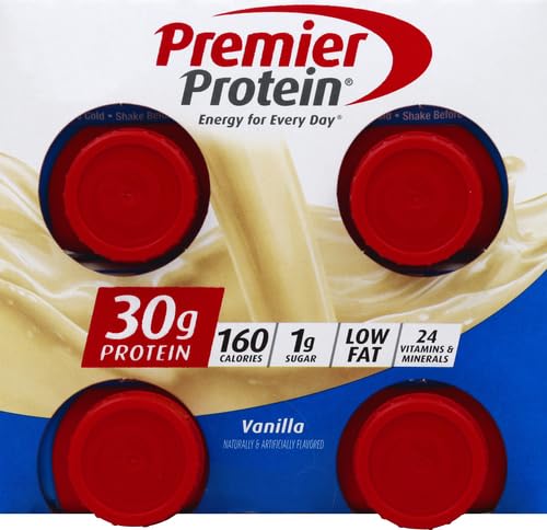 Premier Protein Shake 30g 1g Sugar 24 Vitamins Minerals Nutrients to Support Immune Health, Vanilla, 44 Fl Oz, (Pack of 4)