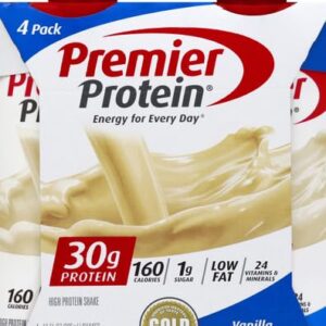 Premier Protein Shake 30g 1g Sugar 24 Vitamins Minerals Nutrients to Support Immune Health, Vanilla, 44 Fl Oz, (Pack of 4)