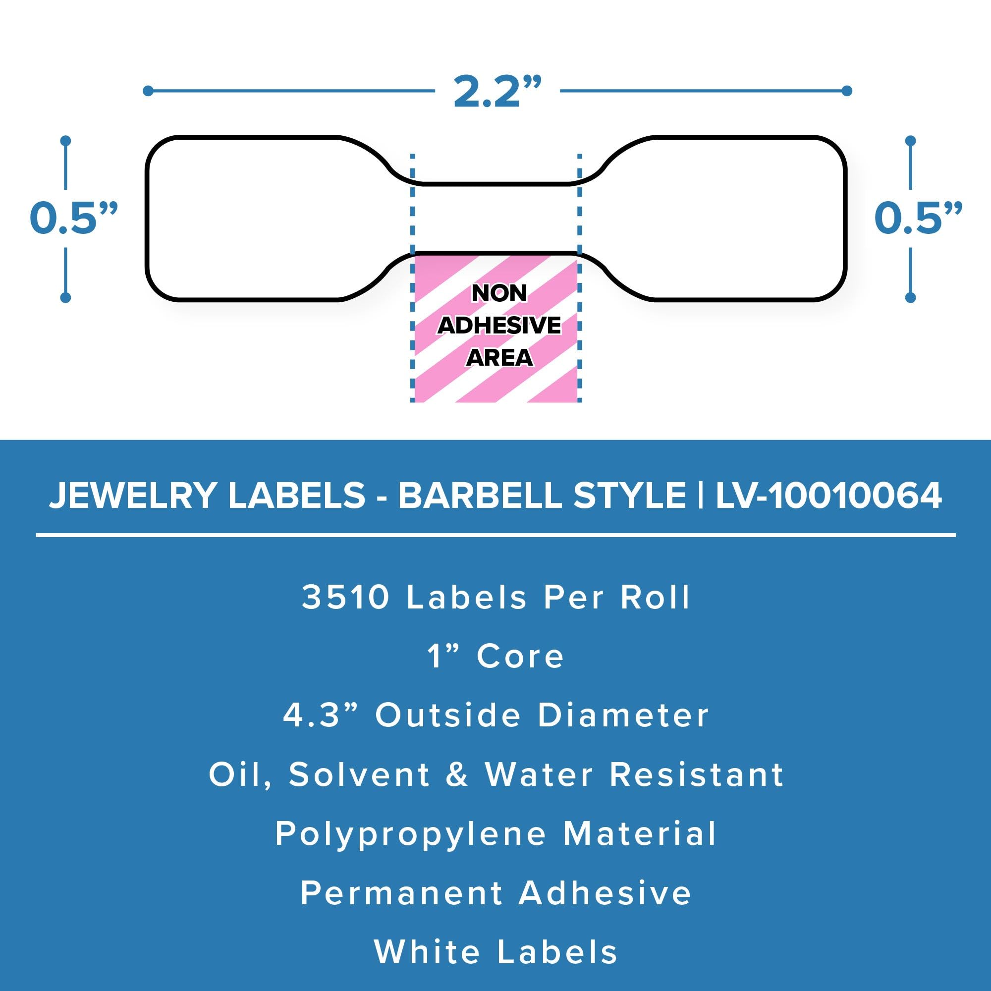 Zebra Compatible 10010064 Jewelry Labels - Barbell Style| 3510 Labels Per Roll - 1 Roll Per Package