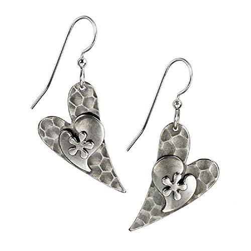 Silver Forest Hammered Heart Dangle Earrings Ne-0395