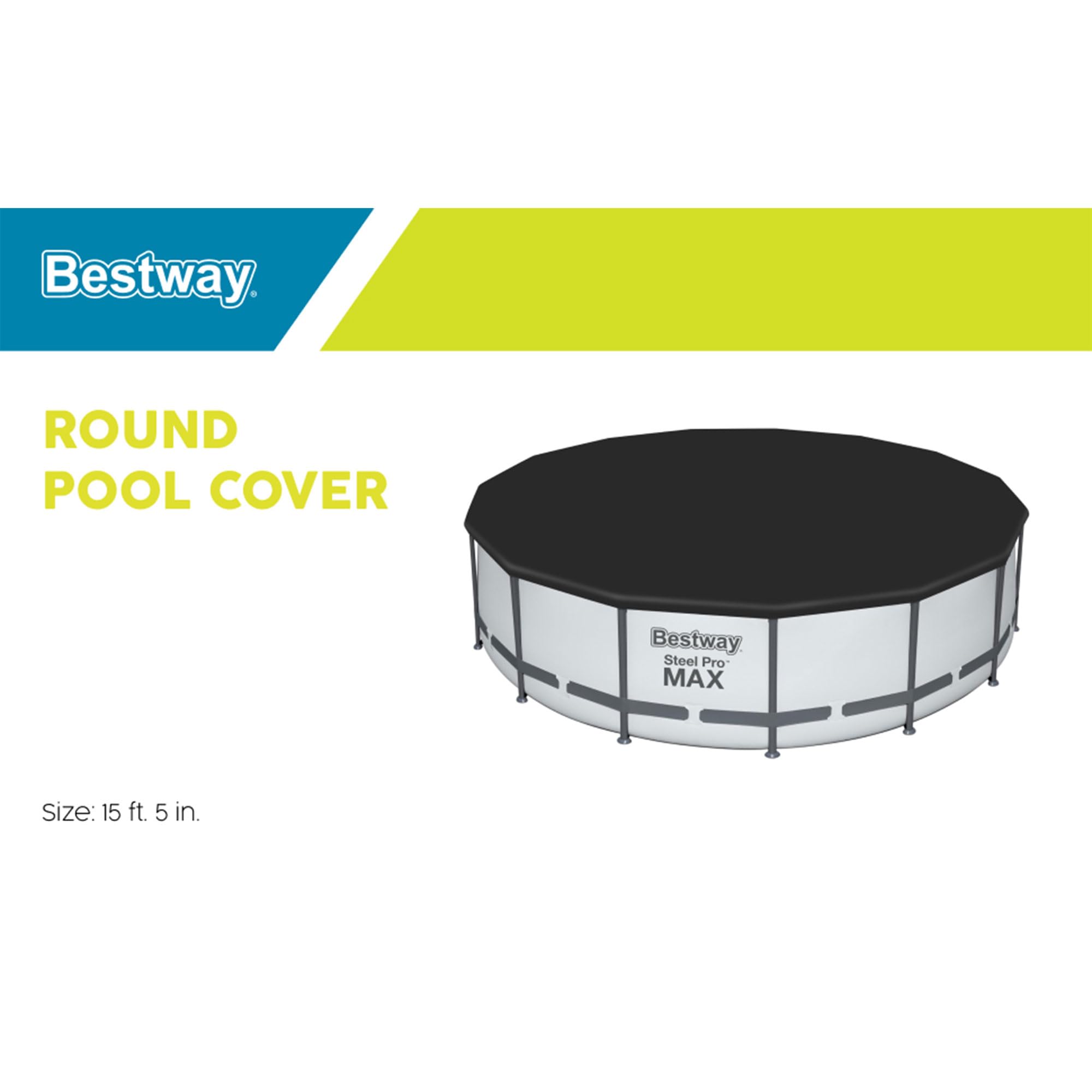 Bestway Flowclear PVC Round 15 Foot Pool Cover for Above Ground Frame Pools with Drain Holes and Secure Tie-Down Ropes, Black (Cover Only)