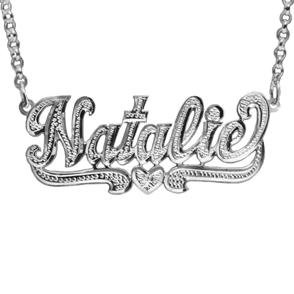 SNS355 Personalized 1.75" Size Sterling Silver 3D Name Necklace with Accent