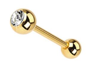 14k gold plated tongue ring 14g clear c.z. gem 5/8"(16mm) length