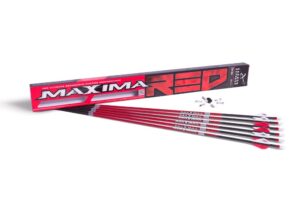 carbon express maxima red fletched carbon arrows with dynamic spine control and blazer vanes, 350 (.350 spine), 6-pack