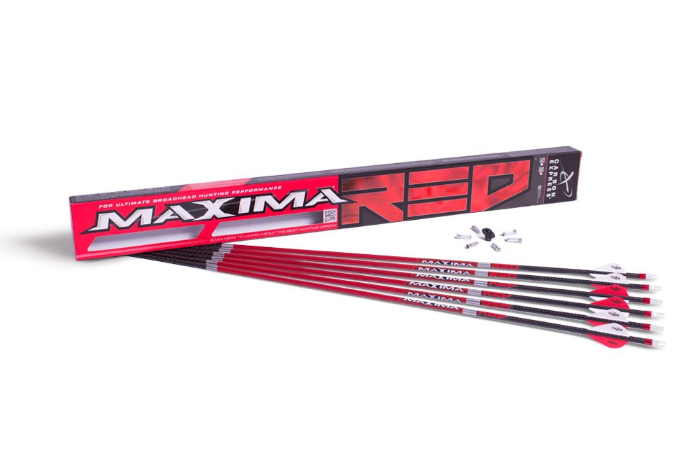 Carbon Express Maxima RED Fletched Carbon Arrows with Dynamic Spine Control and Blazer Vanes, 350 (.350 Spine), 6-Pack