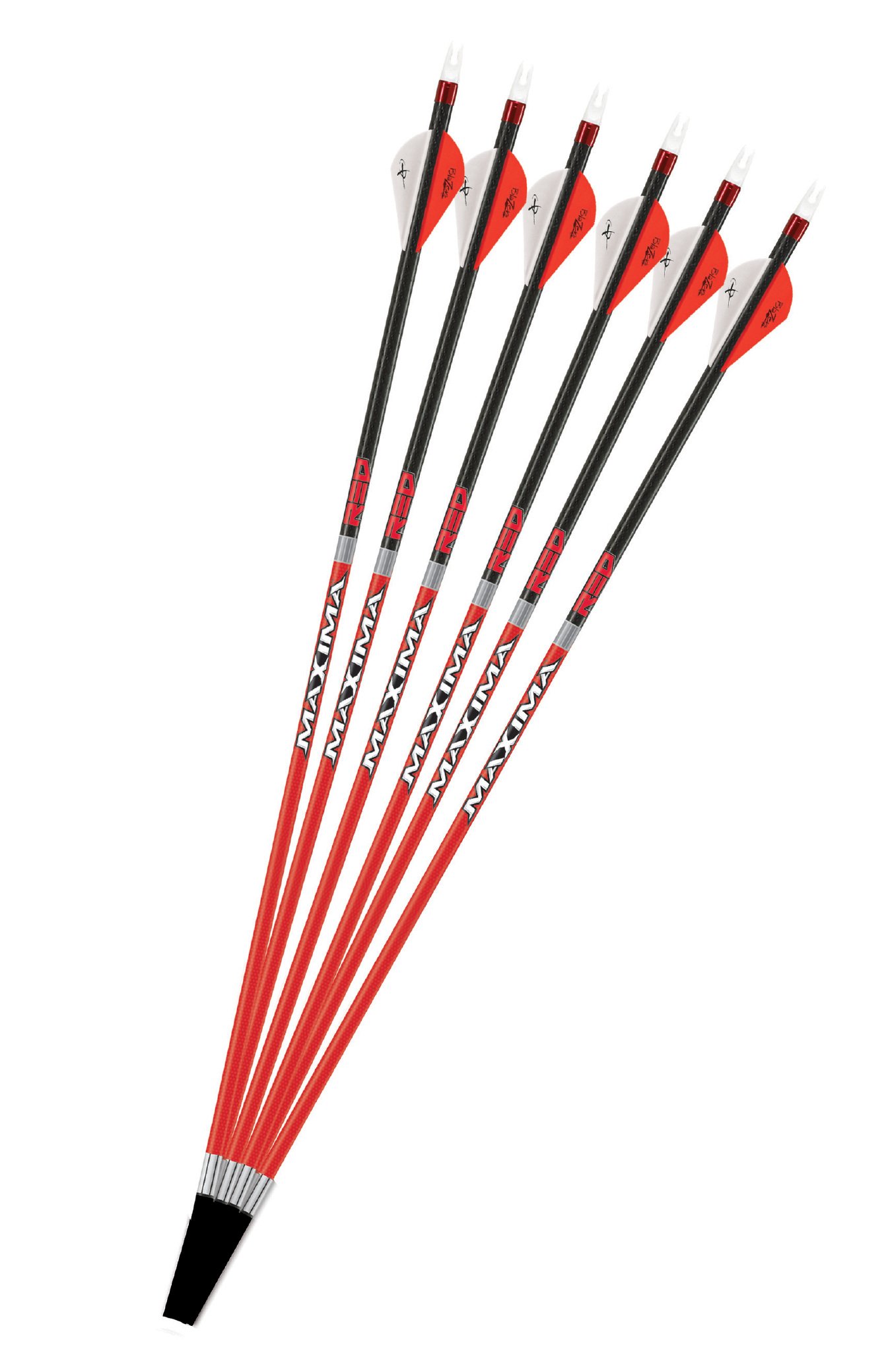 Carbon Express Maxima RED Fletched Carbon Arrows with Dynamic Spine Control and Blazer Vanes, 350 (.350 Spine), 6-Pack