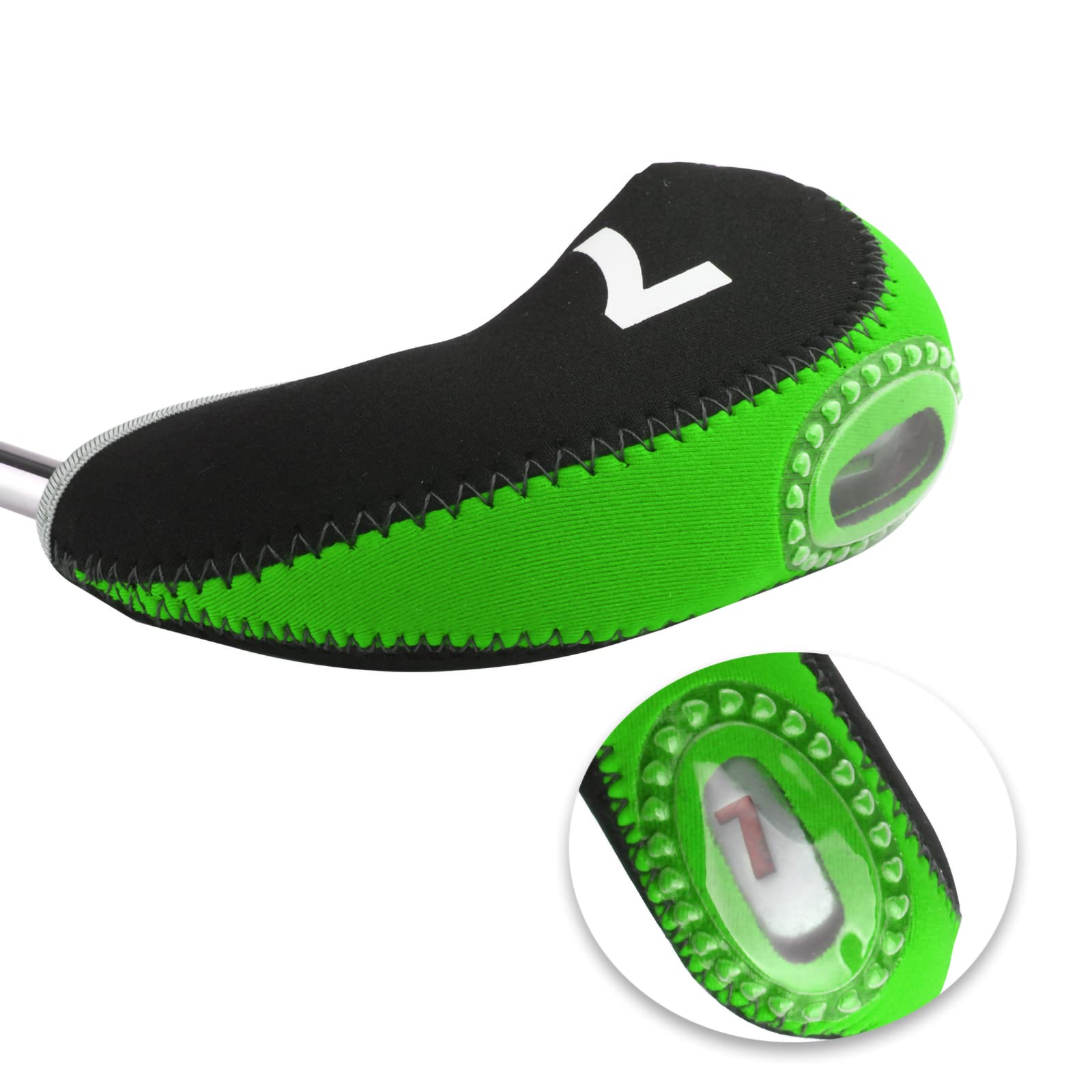 Andux Number Print Golf Iron Club Head Covers with Transparent Window 10pcs/Set Black/lime green