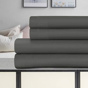 Superior Egyptian Cotton 4 Piece Sheet Set, Luxury 1500 Thread Count, Eco-Friendly, Sustainable Sheets, Ultra-Soft Basics, Solid, Deep Pocket Fitted Sheet, Flat Sheet, Pillowcases, Queen, Grey