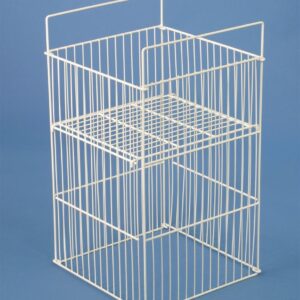 White Wire Display Bin with Height-Adjustable Bottom Shelf, 18 x 18 Dump Bin for Retail Use