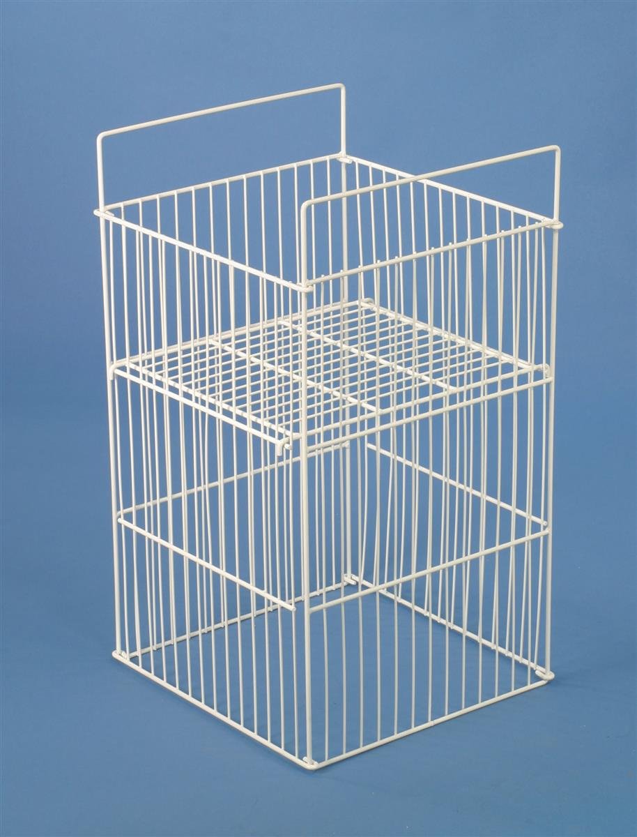 White Wire Display Bin with Height-Adjustable Bottom Shelf, 18 x 18 Dump Bin for Retail Use