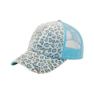 MG Women's Print Mesh Canvas Trucker Baseball Cap Hat (Blue Leopard)