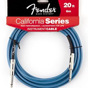 Fender California Series Instrument Cable for electric guitar, bass guitar, electric mandolin, pro audio - Daphne Blue - 20'