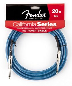 fender california series instrument cable for electric guitar, bass guitar, electric mandolin, pro audio - daphne blue - 20'