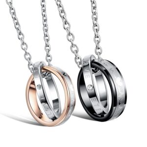 His & Hers Matching Set Titanium Stainless Steel Couple “Heart Beat Chart” Pendant Necklace in a Gift Box