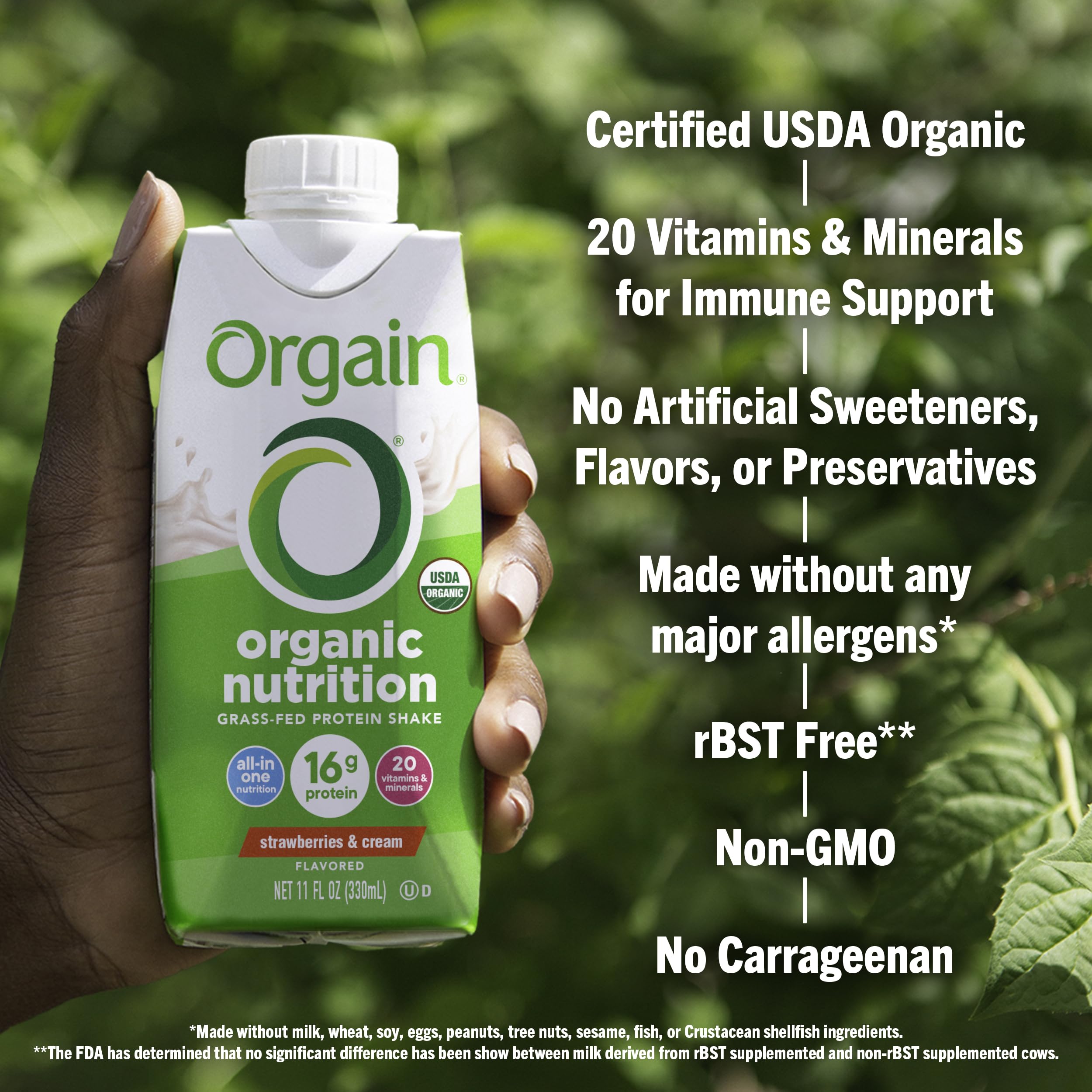 Orgain Organic Nutritional Protein Shake, Strawberries & Cream - 16g Grass Fed Whey Protein, Meal Replacement, 20 Vitamins & Minerals, Fruits & Vegetables, Gluten Free, Non-GMO, 11 Fl Oz (12 Pack)