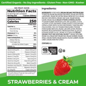 Orgain Organic Nutritional Protein Shake, Strawberries & Cream - 16g Grass Fed Whey Protein, Meal Replacement, 20 Vitamins & Minerals, Fruits & Vegetables, Gluten Free, Non-GMO, 11 Fl Oz (12 Pack)