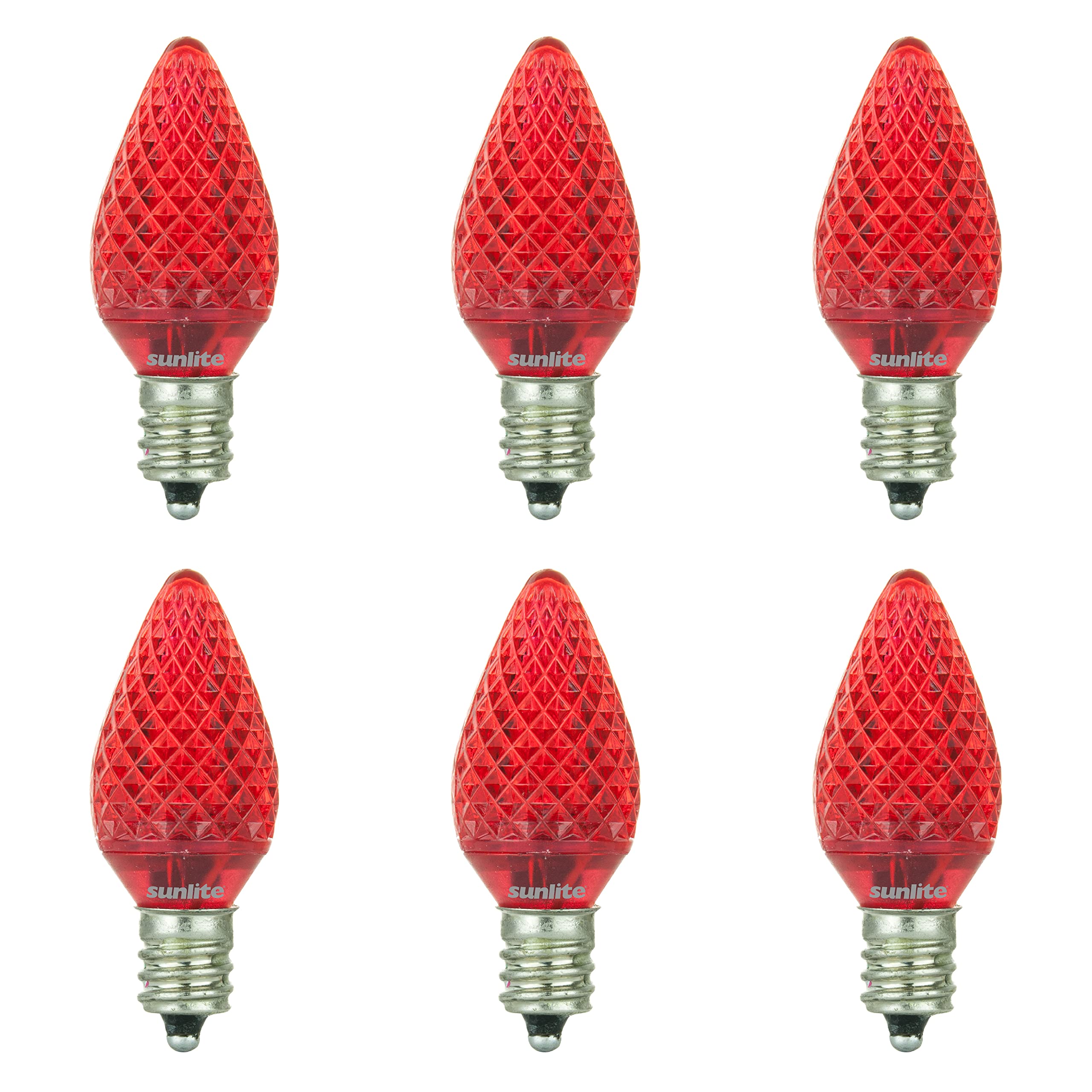 Sunlite 80702 LED C7 Holiday Decorative Light Bulb, 0.4 Watts, E12 Candelabra Base, Faceted Christmas-Lights; Nightlight, Red 6 Count