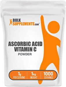 bulksupplements.com ascorbic acid powder - vitamin c supplement, ascorbic acid food grade - powdered vitamin c, immune support - gluten free, 1g per serving, 1kg (2.2 lbs) (pack of 1)