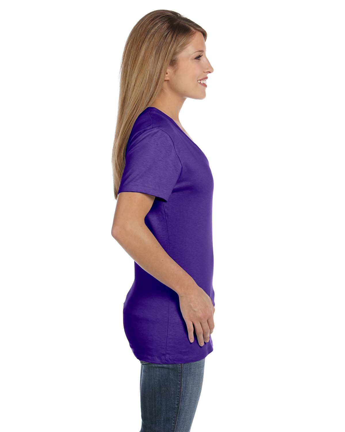 Hanes Women's Nano- V-Neck T-Shirt Purple X-Large