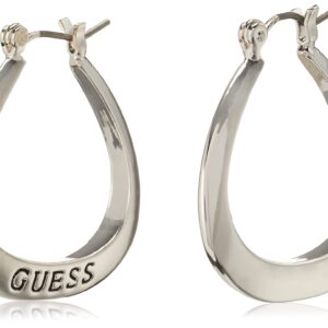 GUESS "Basic" Silver Small Oval Logo Hoop Earrings