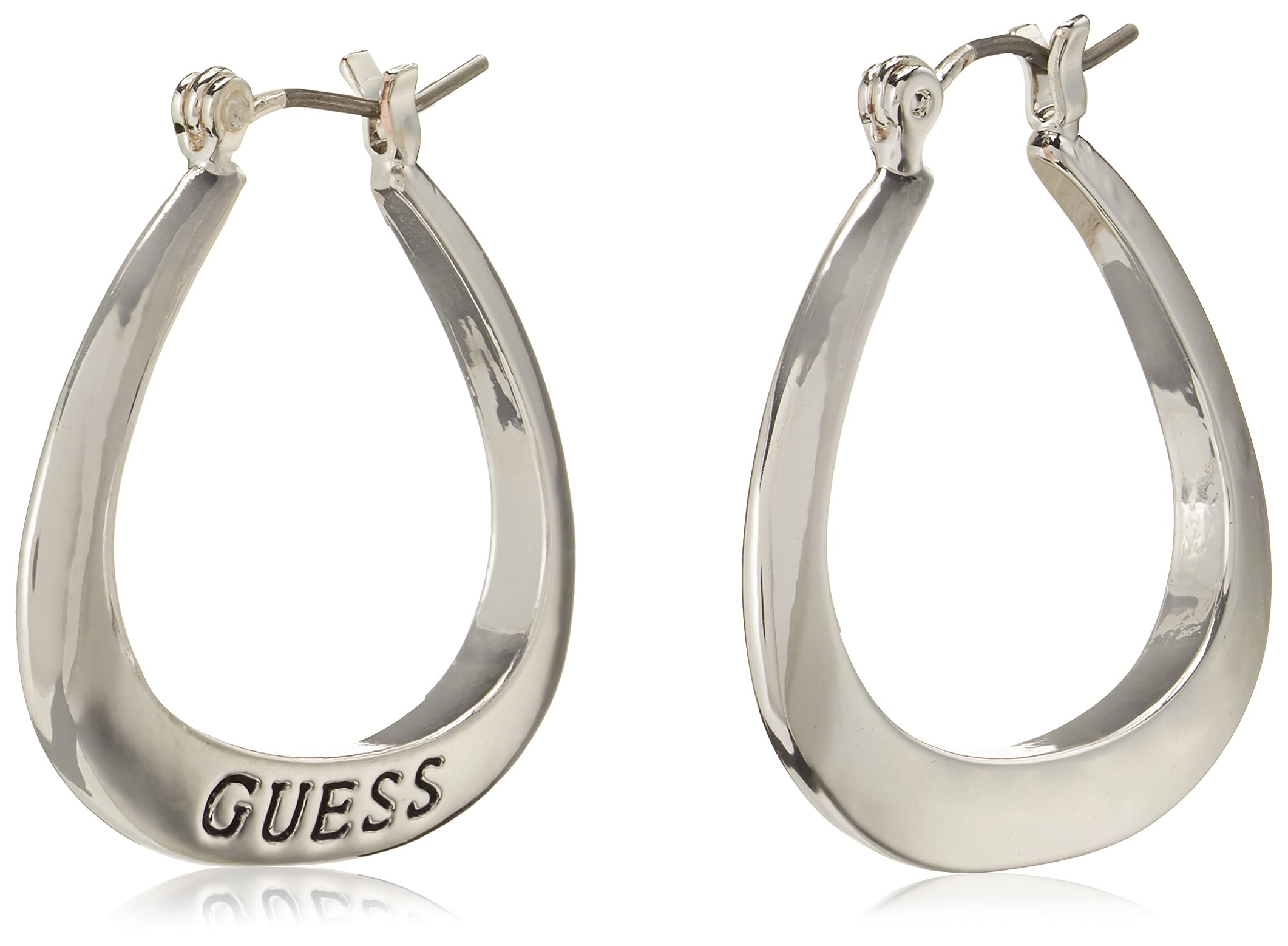 GUESS "Basic" Silver Small Oval Logo Hoop Earrings