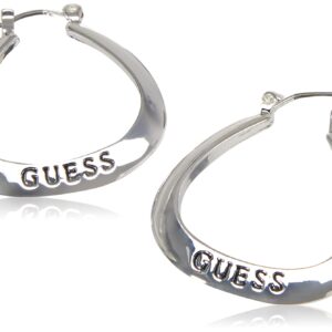 GUESS "Basic" Silver Small Oval Logo Hoop Earrings