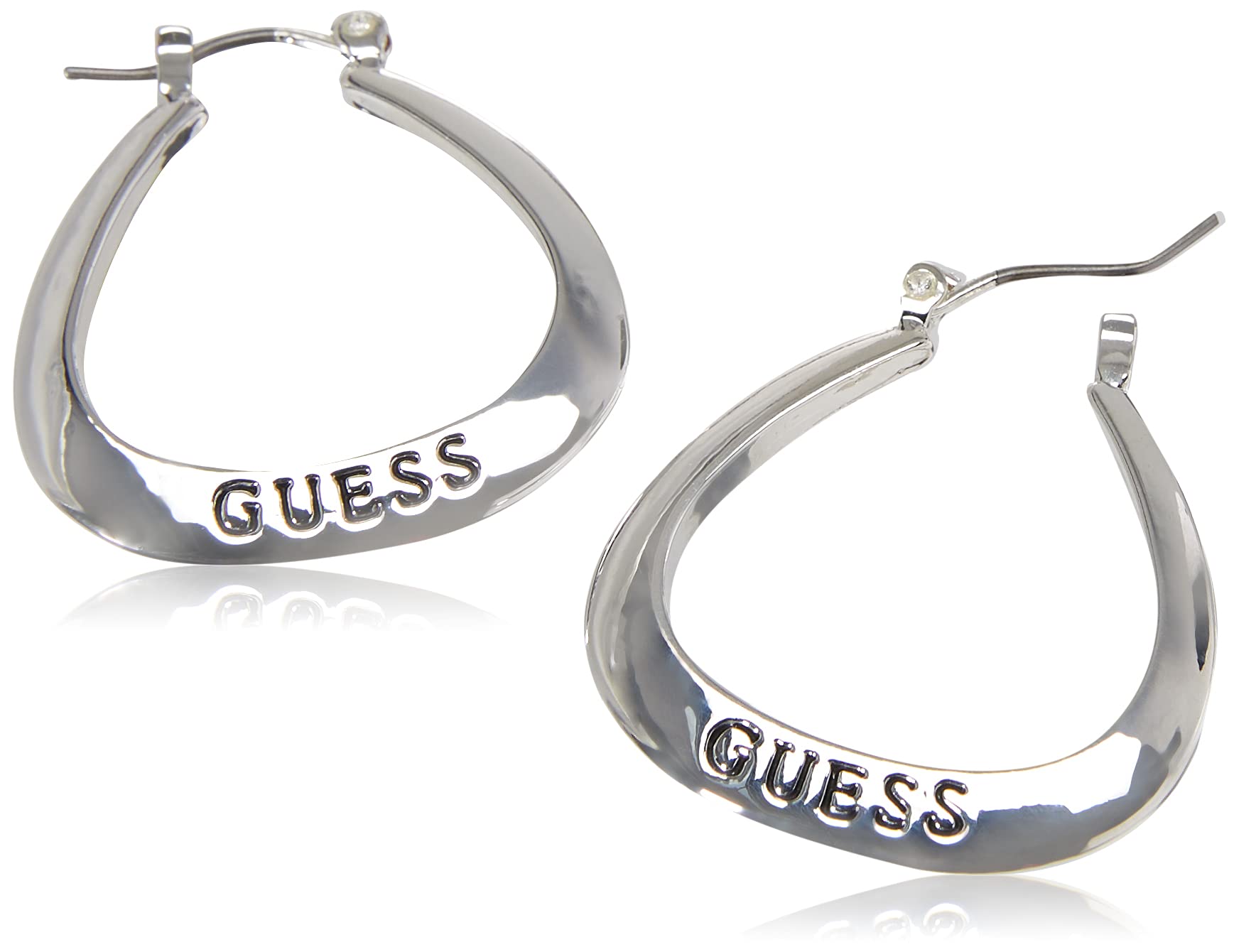 GUESS "Basic" Silver Small Oval Logo Hoop Earrings