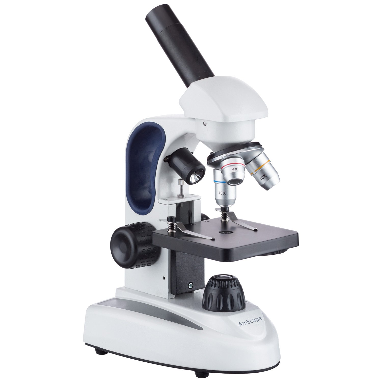 AmScope M149C-2L-E Digital Compound Monocular Microscope, WF10x and WF25x Eyepieces, 40x-1000x Magnification, Upper and Lower LED Illumination, Brightfield, Single-Lens Condenser, Plain Stage, 110V or Battery-Powered, Heavy-Duty Metal Frame, Includes 0.3M