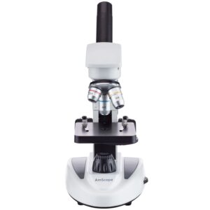 AmScope M149C-2L-E Digital Compound Monocular Microscope, WF10x and WF25x Eyepieces, 40x-1000x Magnification, Upper and Lower LED Illumination, Brightfield, Single-Lens Condenser, Plain Stage, 110V or Battery-Powered, Heavy-Duty Metal Frame, Includes 0.3M