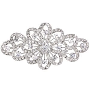 ever faith austrian crystal 4 inch flower ribbonbridal brooch wedding accessories for women clear silver-tone