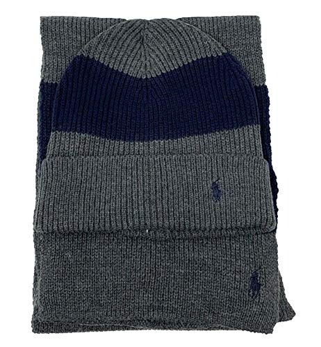 Polo Ralph Lauren Men's 2 Piece Set Hat & Scarf, Navy/Grey