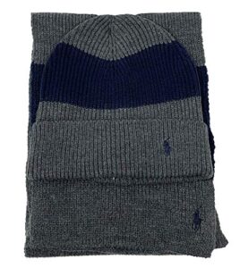 polo ralph lauren men's 2 piece set hat & scarf, navy/grey