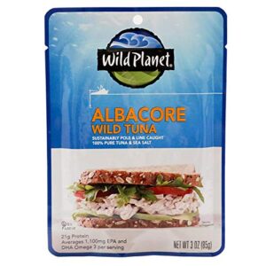 wild planet wild albacore tuna, sea salt, sustainably wild-caught, kosher, gluten free, keto and paleo, 3rd party mercury tested, 3 ounce pouch (pack of 1)