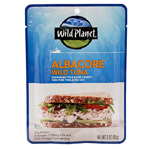 Wild Planet Wild Albacore Tuna, Sea Salt, Sustainably Wild-Caught, Kosher, Gluten Free, Keto and Paleo, 3rd Party Mercury Tested, 3 Ounce Pouch (Pack of 1)