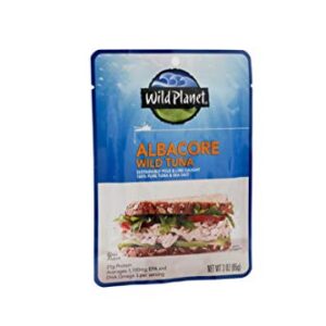 Wild Planet Wild Albacore Tuna, Sea Salt, Sustainably Wild-Caught, Kosher, Gluten Free, Keto and Paleo, 3rd Party Mercury Tested, 3 Ounce Pouch (Pack of 1)