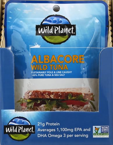 Wild Planet Wild Albacore Tuna, Sea Salt, Sustainably Wild-Caught, Kosher, Gluten Free, Keto and Paleo, 3rd Party Mercury Tested, 3 Ounce Pouch (Pack of 1)