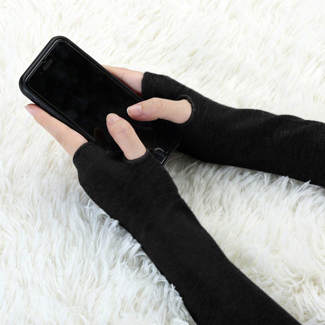 Allegra K Unisex Classic Fashion Stretch Fingerless Arm Warmers Oversleeve One Size Black