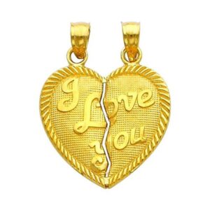 10k yellow gold i love you breakable broken heart pendant charm