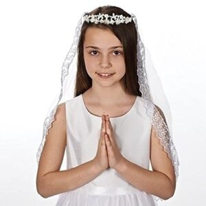 giftware by roman inc., sacraments, first communion veil, 27.2"l kate pearl tiara w/trim ,religious, inspirational, durable (27x5x2)