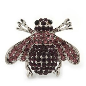 Avalaya Rhodium Plated Diamante Bumble Bee Cocktail Ring - Adjustable Size 8/9 (Violet and Purple)