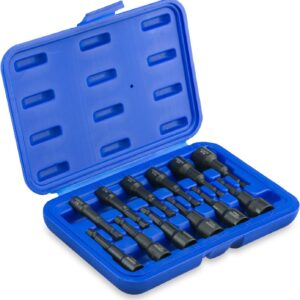 NEIKO 10250A Magnetic Hex Impact Nut Driver Set, 12-Piece Driver Bit Set for Drill, Cr-V Steel, 1/4" Quick-Change Hex Shank Nutsetters, Impact Rated SAE & Metric Master Impact Driver Socket Set