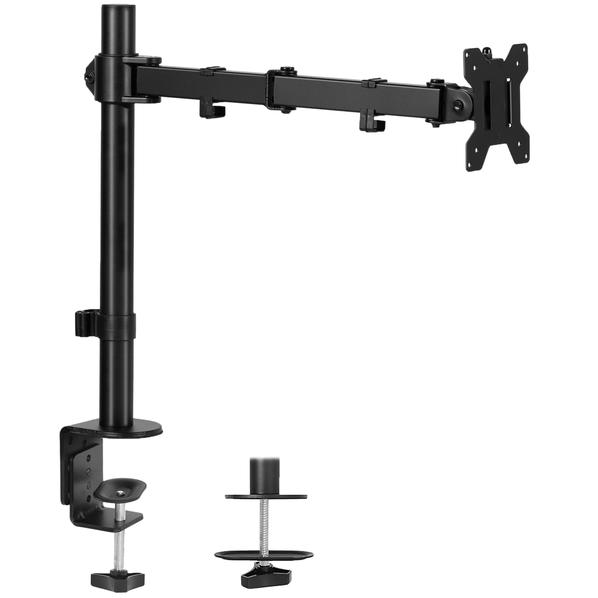 VIVO Single Monitor Arm Desk Mount, Holds Screens up to 32 inch Regular and 38 inch Ultrawide, Fully Adjustable Stand with C-Clamp and Grommet Base, VESA 75x75mm or 100x100mm, Black, STAND-V001