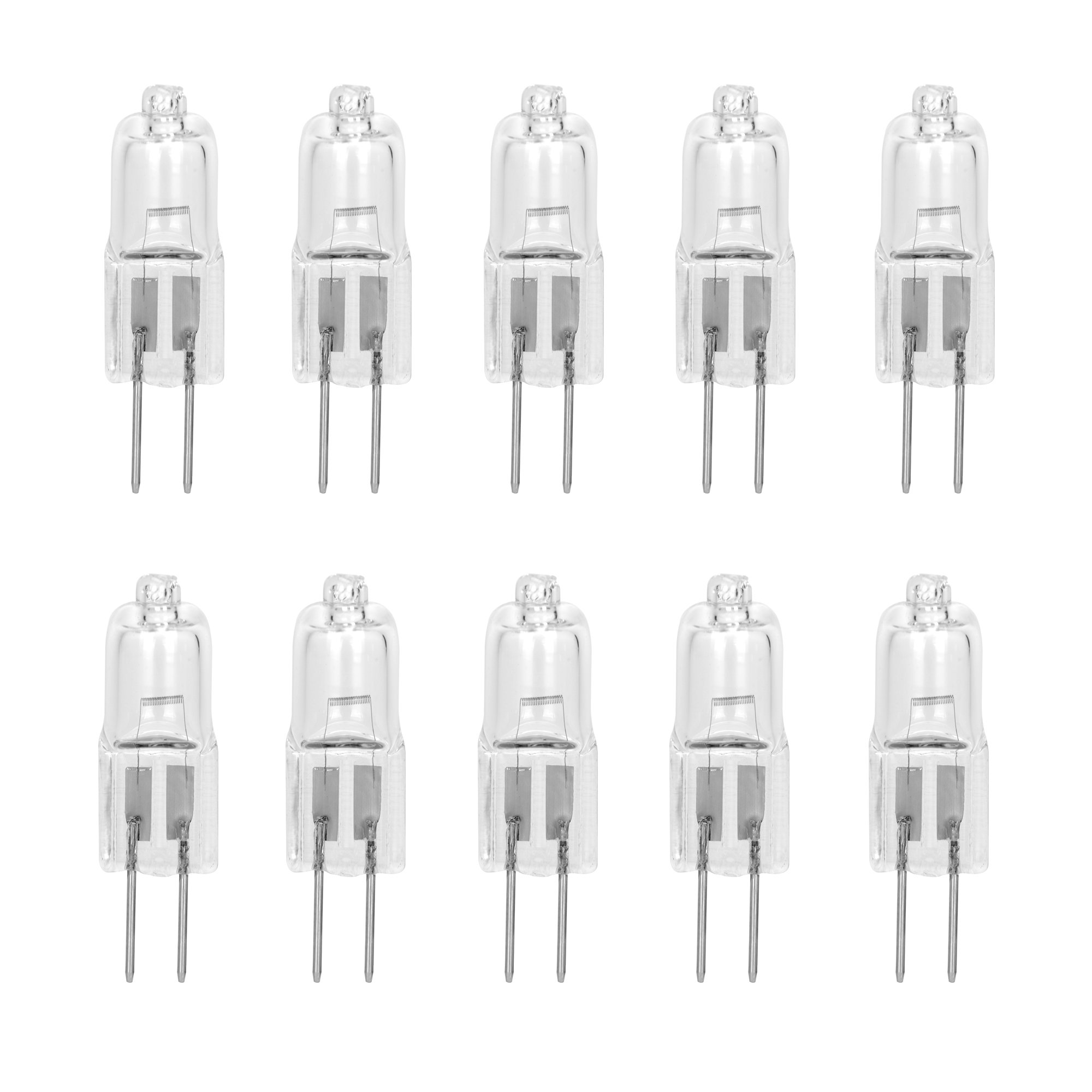 10 Pack CRYSTAL CLEAR LENSE 10 Watt AC DC 12V Capsule T3 Light Bulb Replacement JC G4 2 Pin Base Halogen Kitchen Table Pendant Lamp 12 Volt 10W Bi-Pin Warm Clear Bright White Landscape Desk Lighting