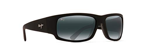 Maui Jim Men's and Women's World Cup Polarized Wrap Sunglasses, Matte Black Rubber/Neutral Grey, Large