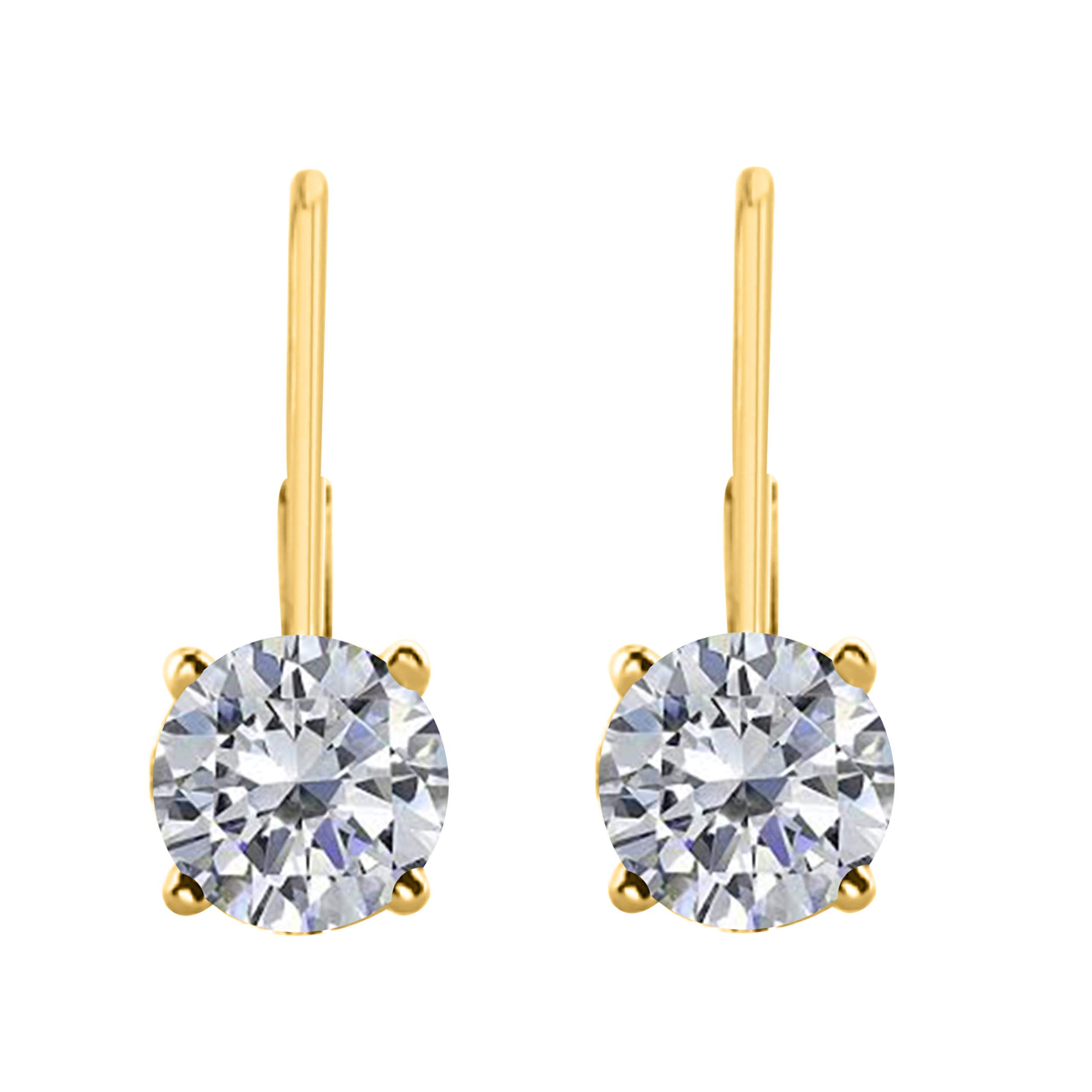 AoneJewelry 1.00 Carat Round White Lab Grown Diamond Leverback Earrings | 14K Yellow Gold | Brilliant Cut