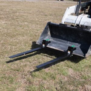 Titan Attachments Heavy-Duty 60" Clamp-on Pallet Forks with Adjustable Stabilizer Bar, 47" x 4" Fork Length, Rated 6,000 LB, Easy to Install on Loader or Skid Steer Bucket