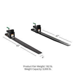 Titan Attachments Heavy-Duty 60" Clamp-on Pallet Forks, 47" x 4" Fork Length, Rated 6,000 LB, Easy to Install on Loader or Skid Steer Bucket