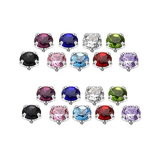 BodyJewelryOnline Jeweled Dermal Tops [18 Pieces], 3mm Cubic Zirconia Gems, Color Include [Purple/Blue/Clear/Green/Black/More], 316L Surgical Steel, Hypoallergenic, Nickel-Free